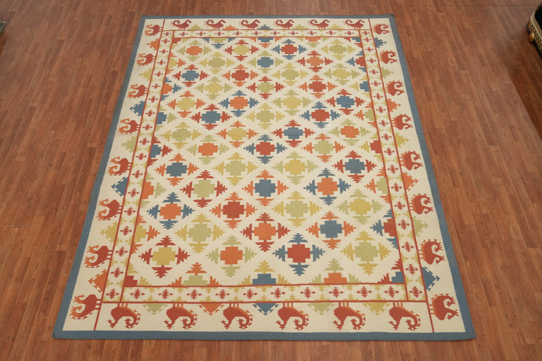 All-Over Geometric Kilim Flat Weave Area Rug 9x12