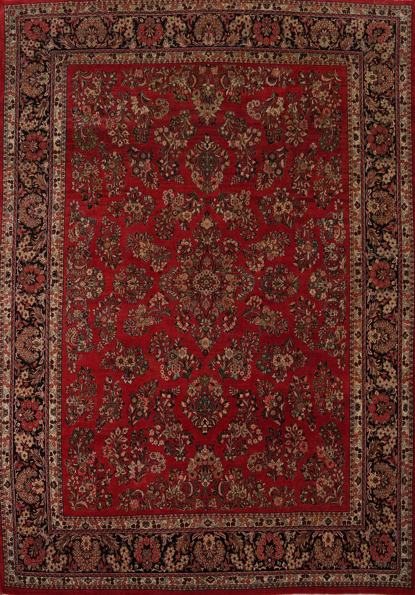 Vintage Red Floral Sarouk Persian Large Rug 13x16