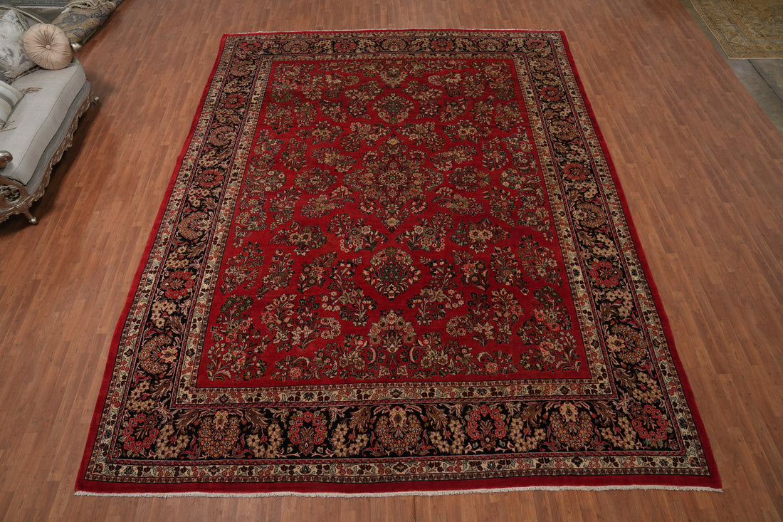 Vintage Red Floral Sarouk Persian Large Rug 13x16