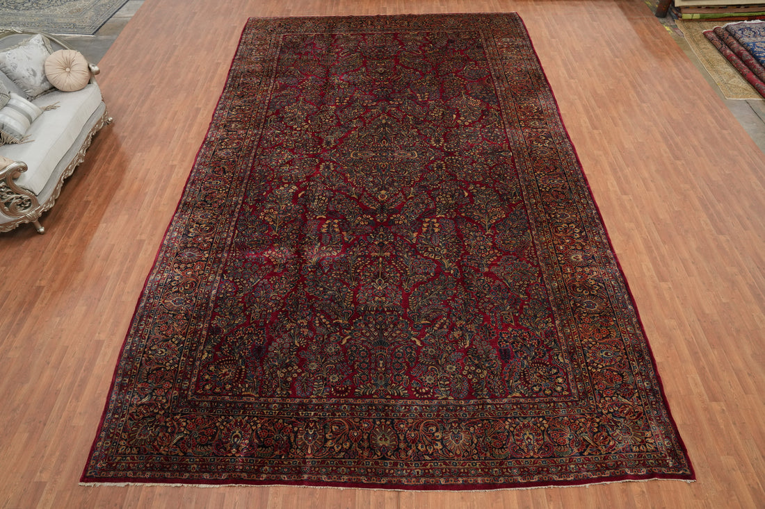 Antique Vegetable Dye Sarouk Persian Large Rug 12x20