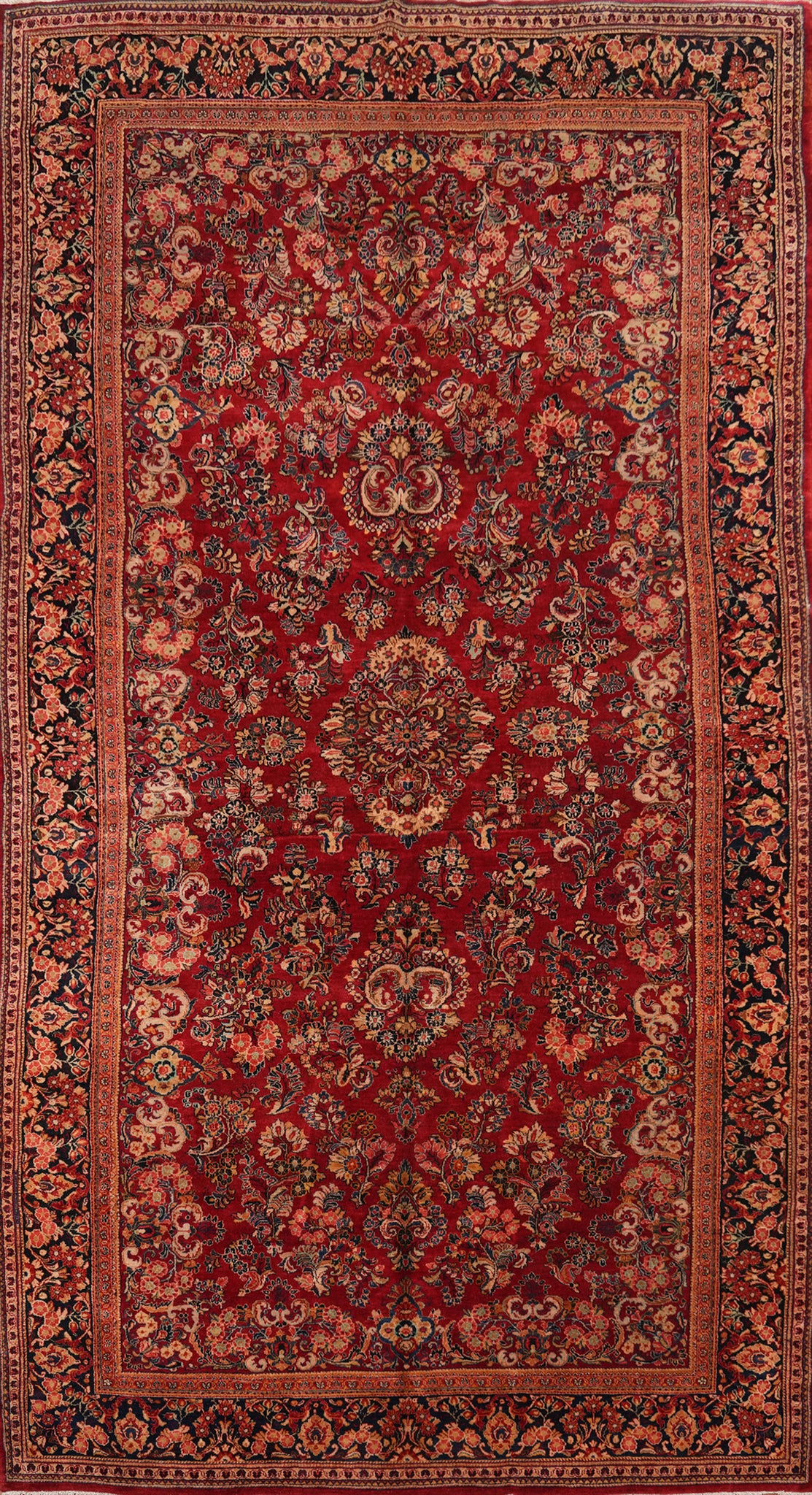Handmade Red Floral Sarouk Persian Large Rug 8x16