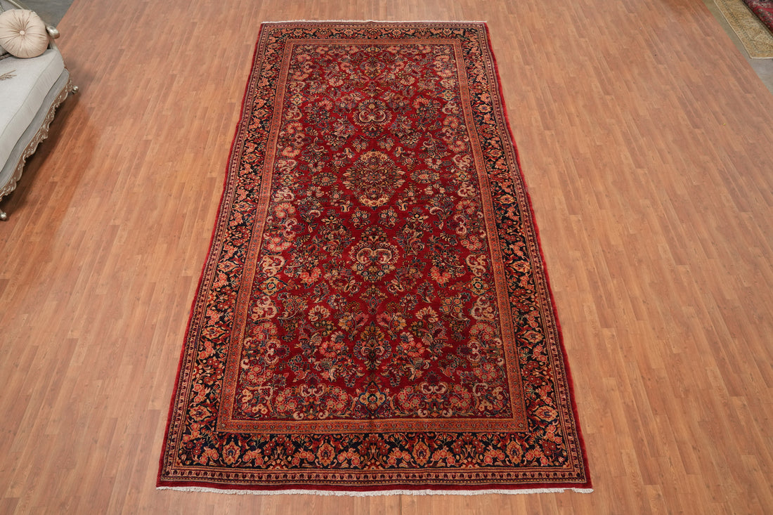 Handmade Red Floral Sarouk Persian Large Rug 8x16