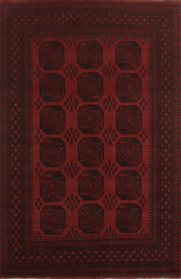 Elephant Foot Red Balouch Afghan Area Rug 7x10