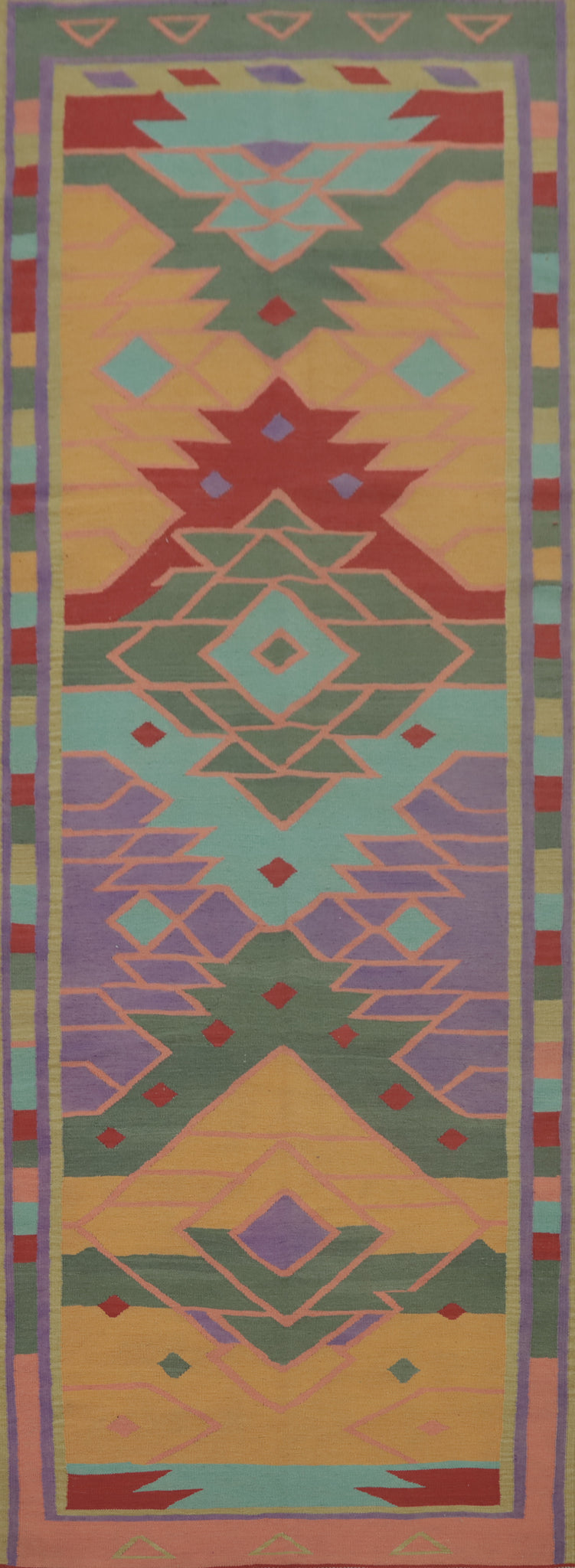 Geometric Kilim Wool Oriental Runner Rug 4x13