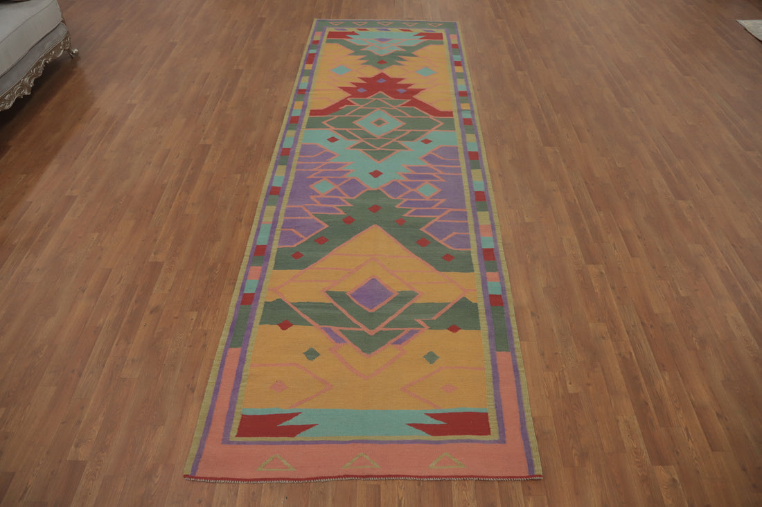 Geometric Kilim Wool Oriental Runner Rug 4x13
