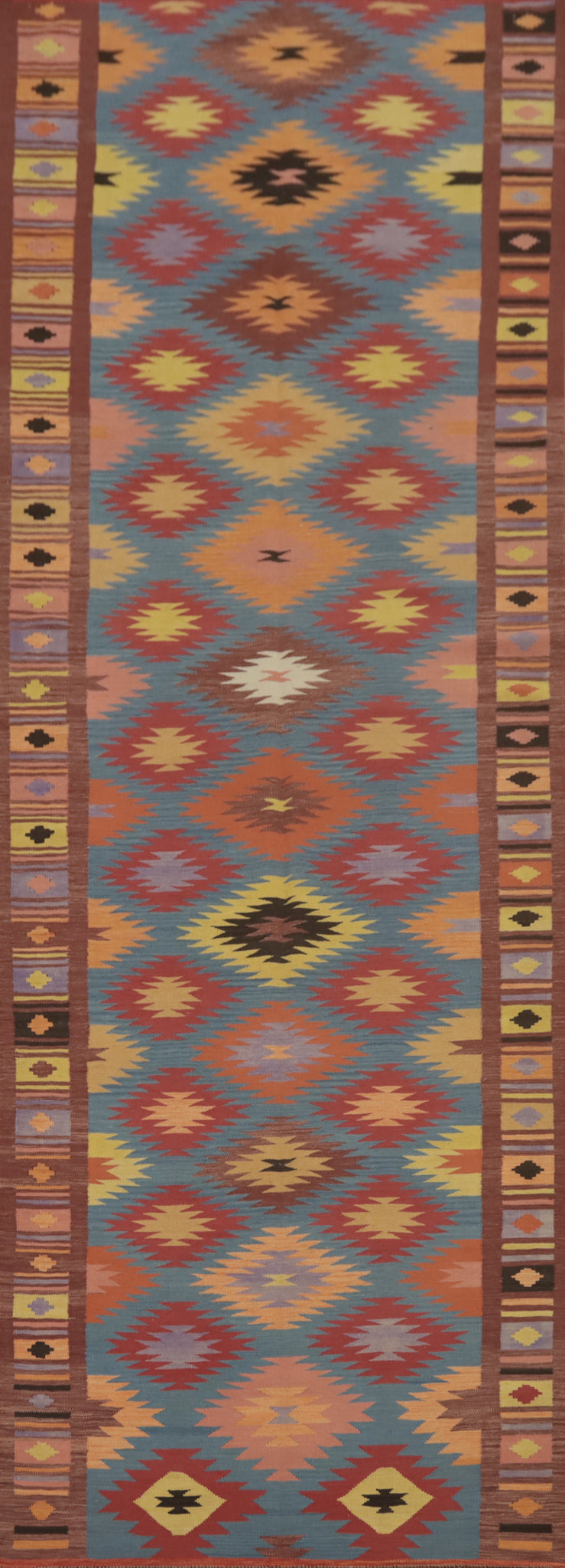 Blue Geometric Kilim Oriental Runner Rug 5x16