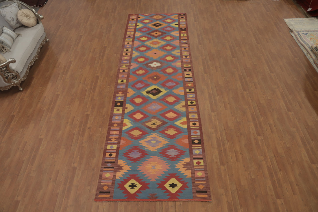 Blue Geometric Kilim Oriental Runner Rug 5x16