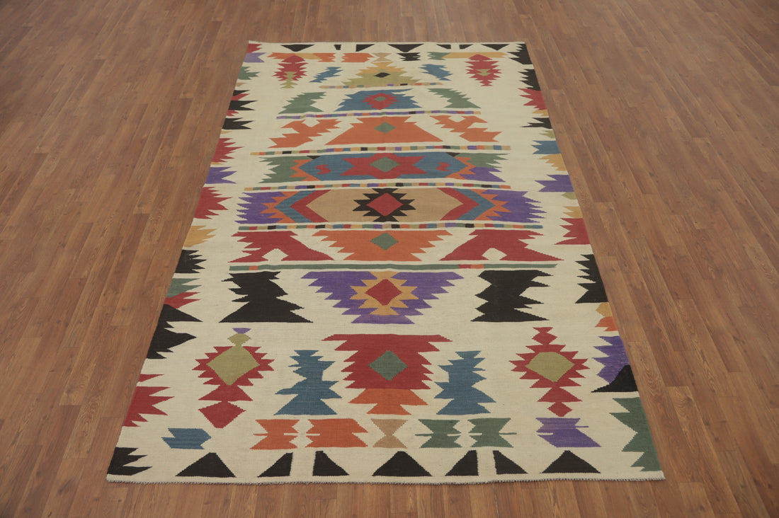 Geometric Wool Kilim Oriental Area Rug 6x10