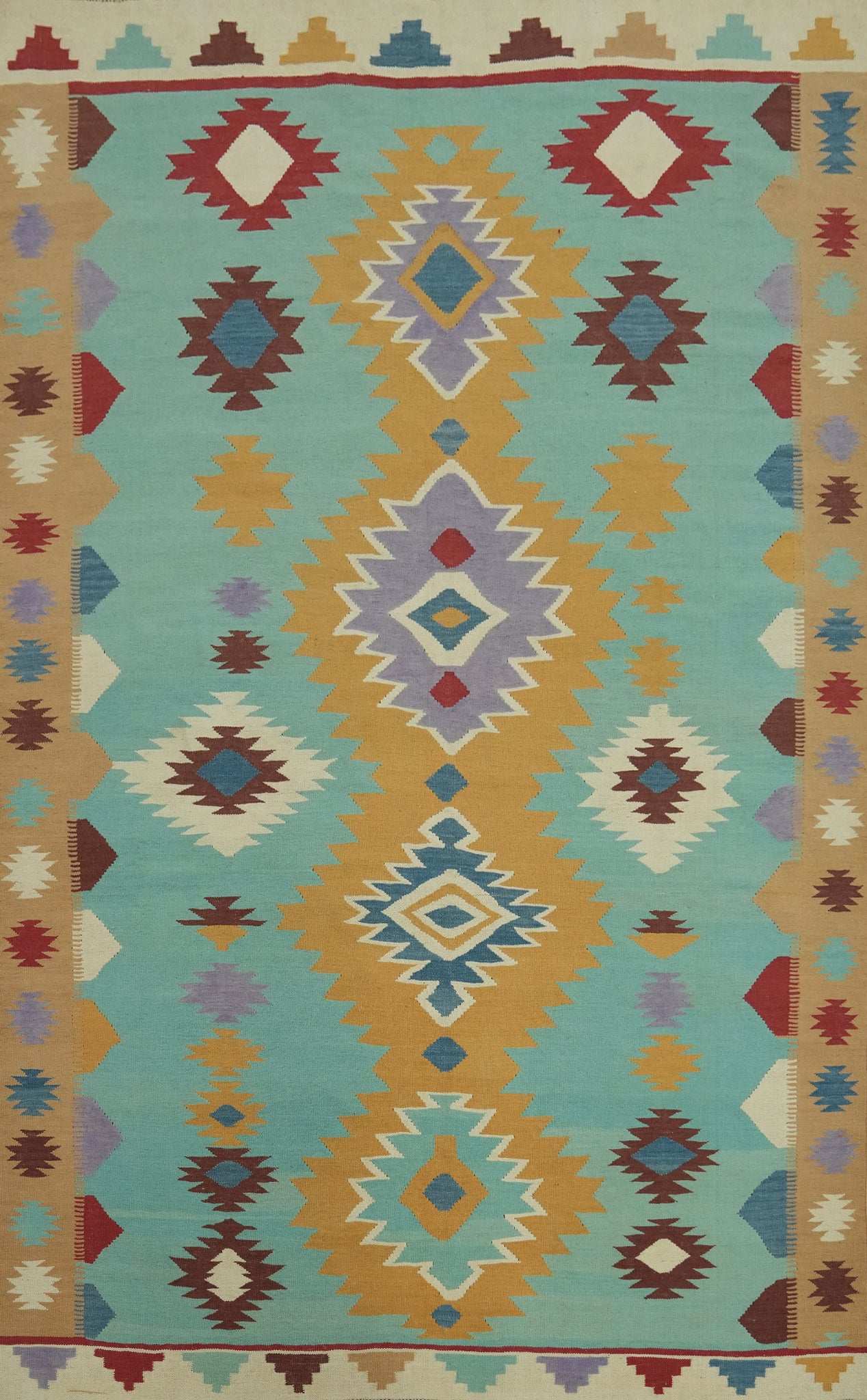 Aqua Blue Kilim Oriental Area Rug 7x10