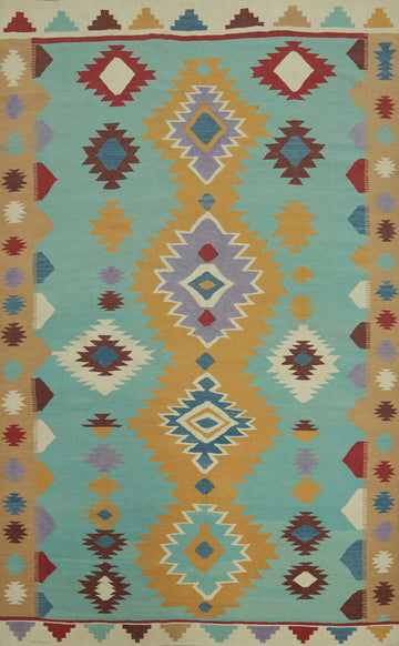 Aqua Blue Kilim Oriental Area Rug 7x10