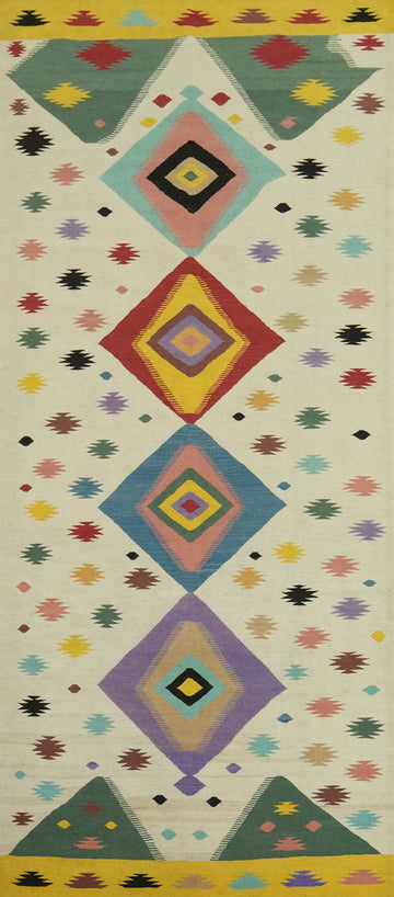 Ivory Wool Kilim Oriental Area Rug 5x13