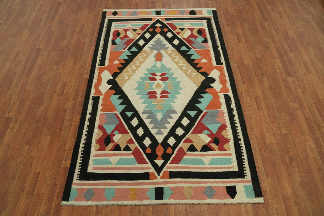 Geometric Wool Kilim Oriental Area Rug 5x8