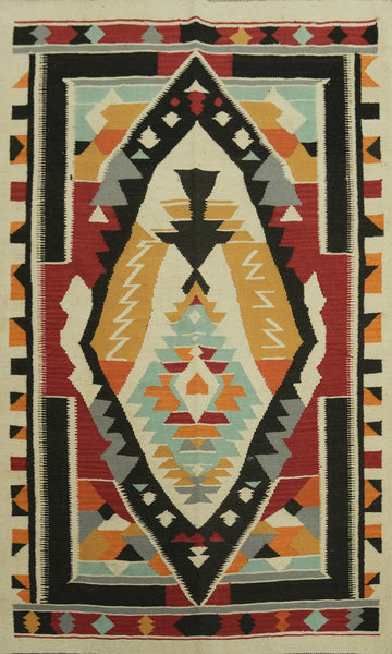 Geometric Wool Kilim Oriental Area Rug 5x8