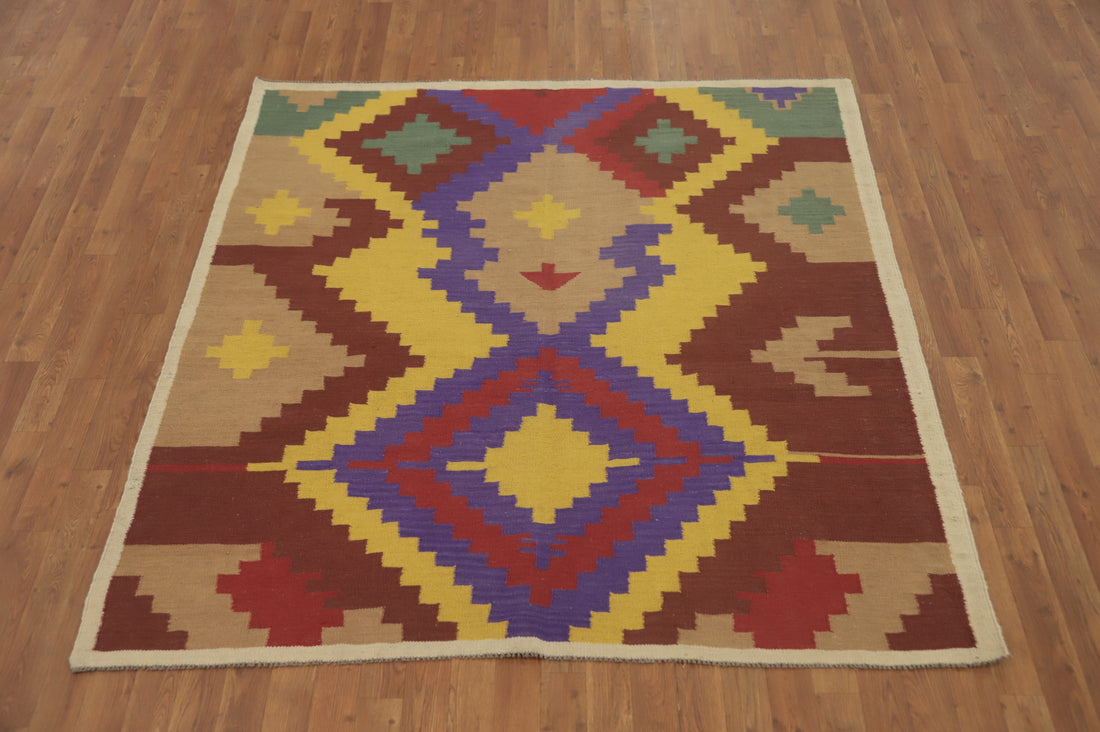 Square Geometric Kilim Oriental Area Rug 6x6