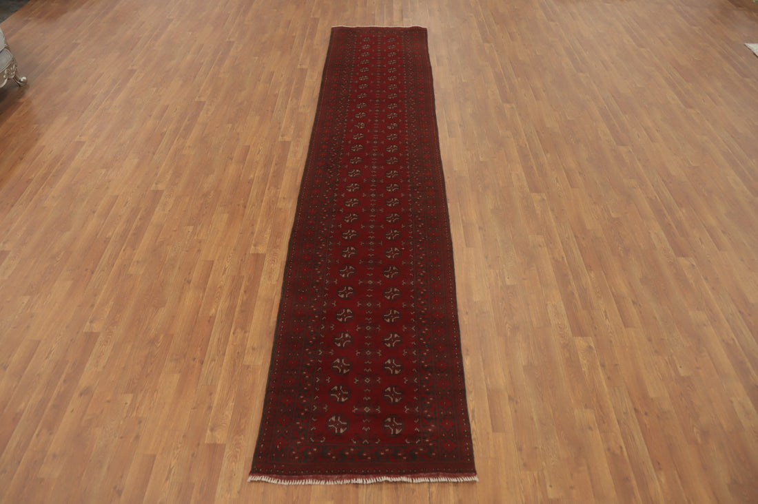 Elephant Foot Red Balouch Afghan Runner Rug 3x13