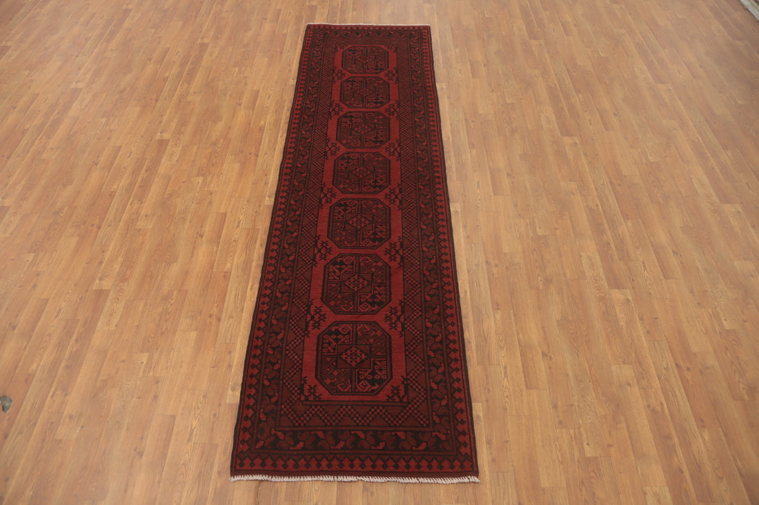 Tribal Red Balouch Afghan Runner Rug 3x10