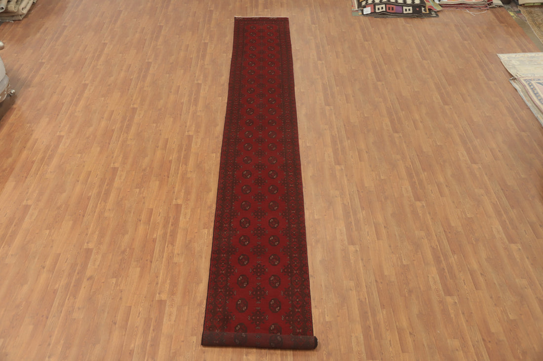 Elephant Foot Red Balouch Afghan Runner Rug 3x19