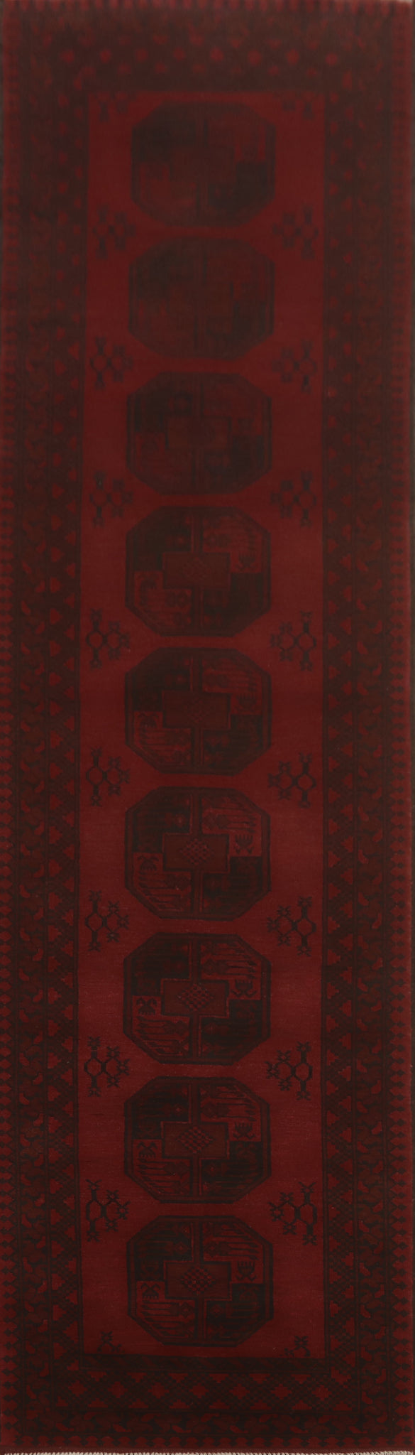 Elephant Foot Red Balouch Afghan Runner Rug 3x13