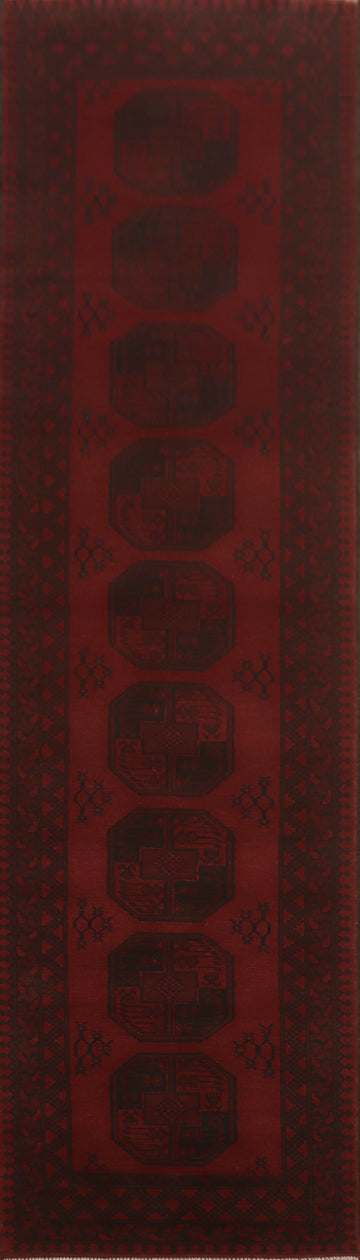 Elephant Foot Red Balouch Afghan Runner Rug 3x13