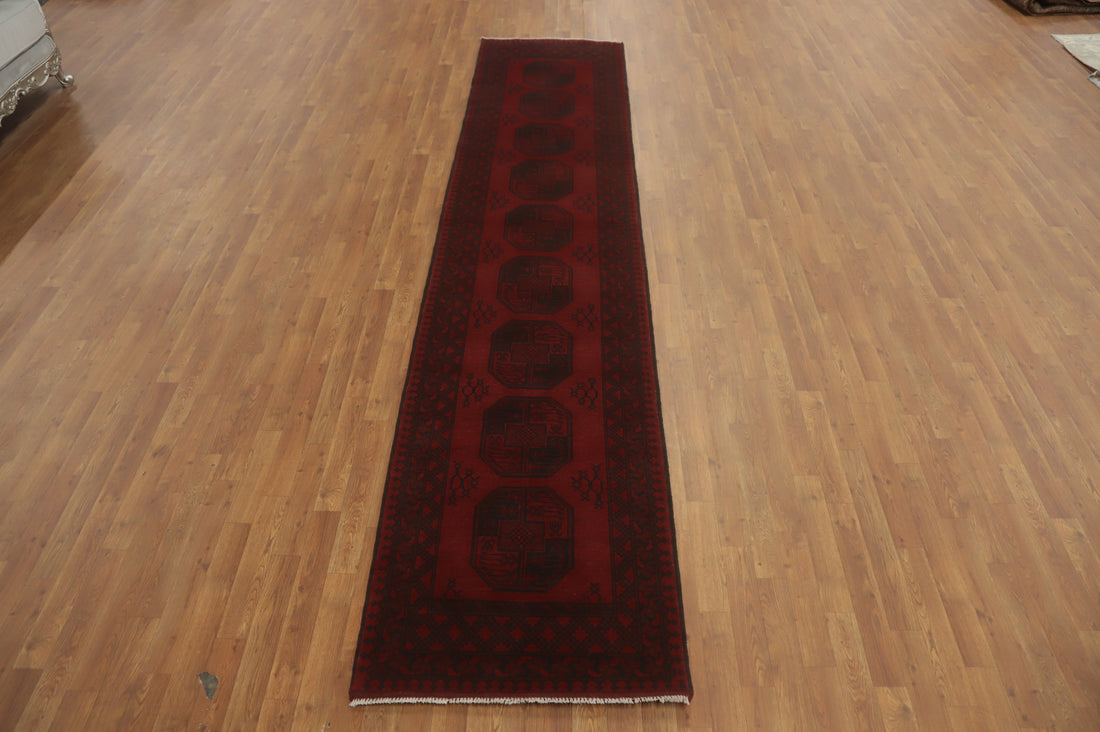 Elephant Foot Red Balouch Afghan Runner Rug 3x13