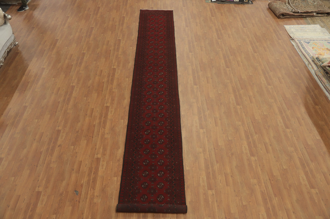 Geometric Red Balouch Afghan Runner Rug 3x19