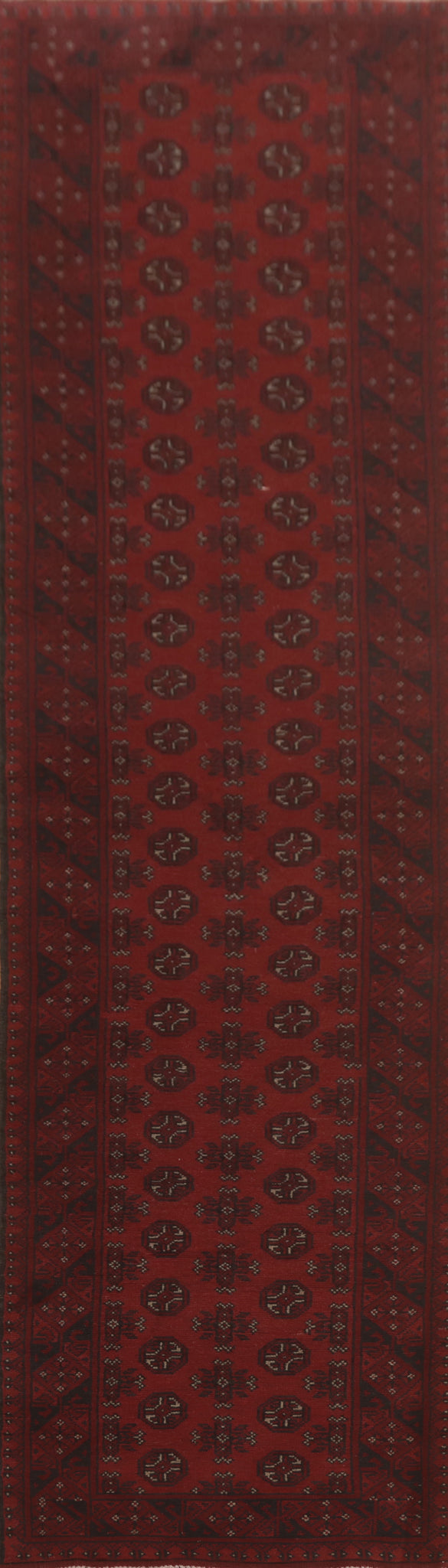 Elephant Foot Red Balouch Afghan Runner Rug 3x12