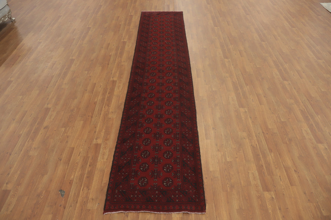 Elephant Foot Red Balouch Afghan Runner Rug 3x12