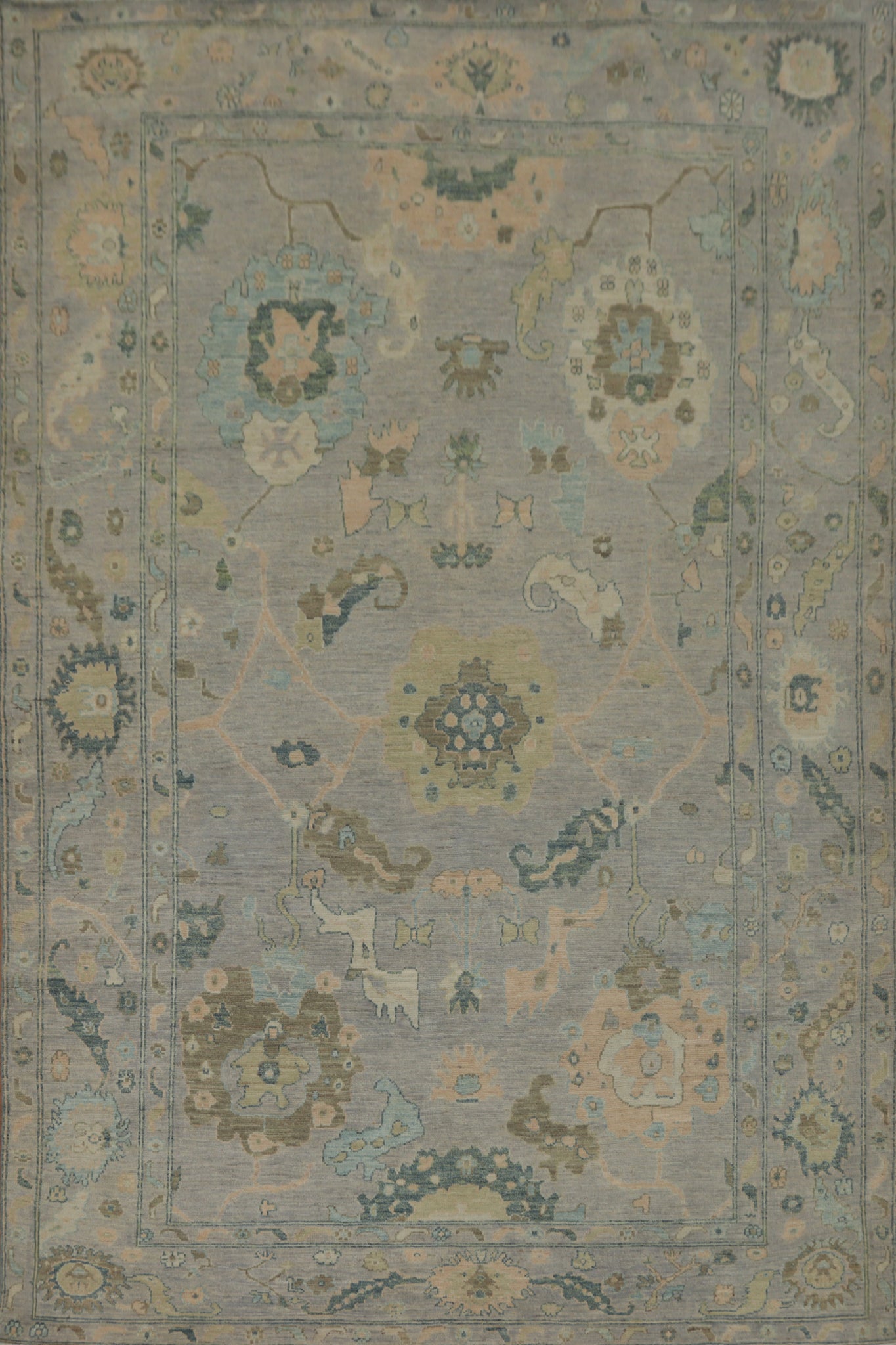 Vegetable Dye Wool Oushak Turkish Area Rug 7x9