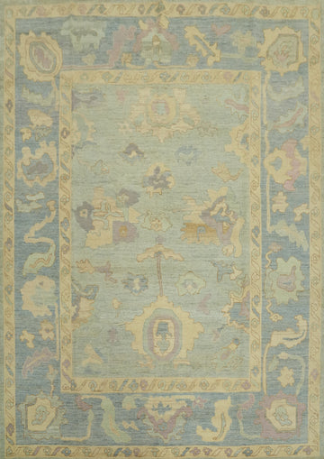 Light Blue Floral Oushak Vegetable Dye Area Rug 8x10