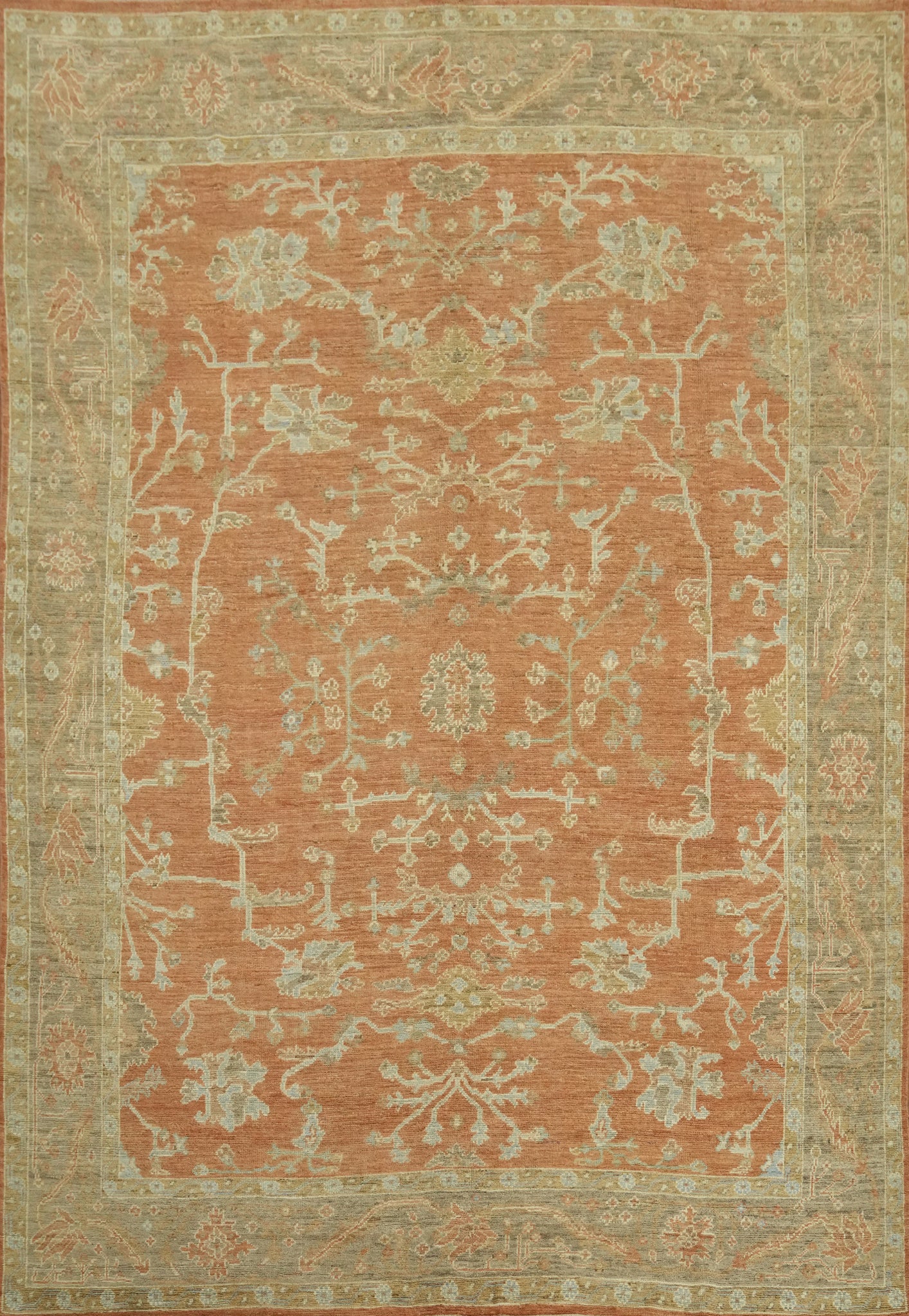 Floral Wool Orange Oushak Vegetable Dye Area Rug 9x12