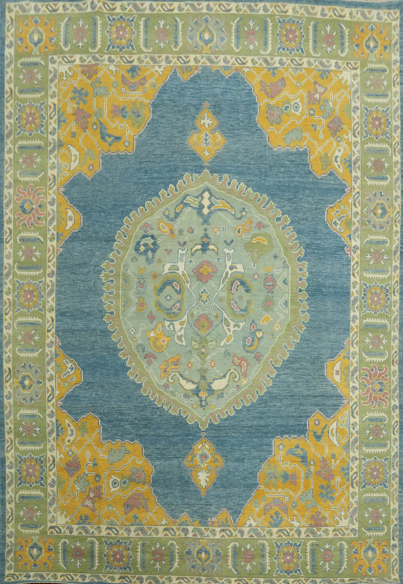 Vegetable Dye Blue Oushak Turkish Area Rug 8x10
