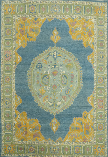 Vegetable Dye Blue Oushak Turkish Area Rug 8x10