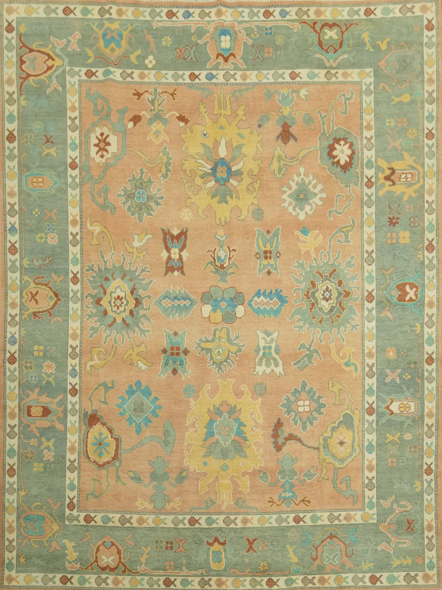 Vegetable Dye Floral Wool Oushak Turkish Area Rug 8x10