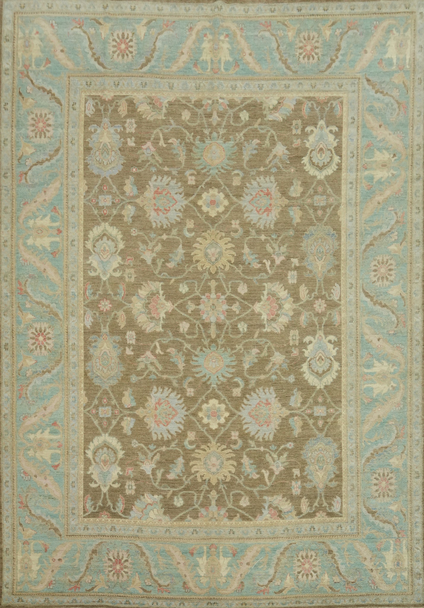 Vegetable Dye Brown Oushak Turkish Large Rug 10x14