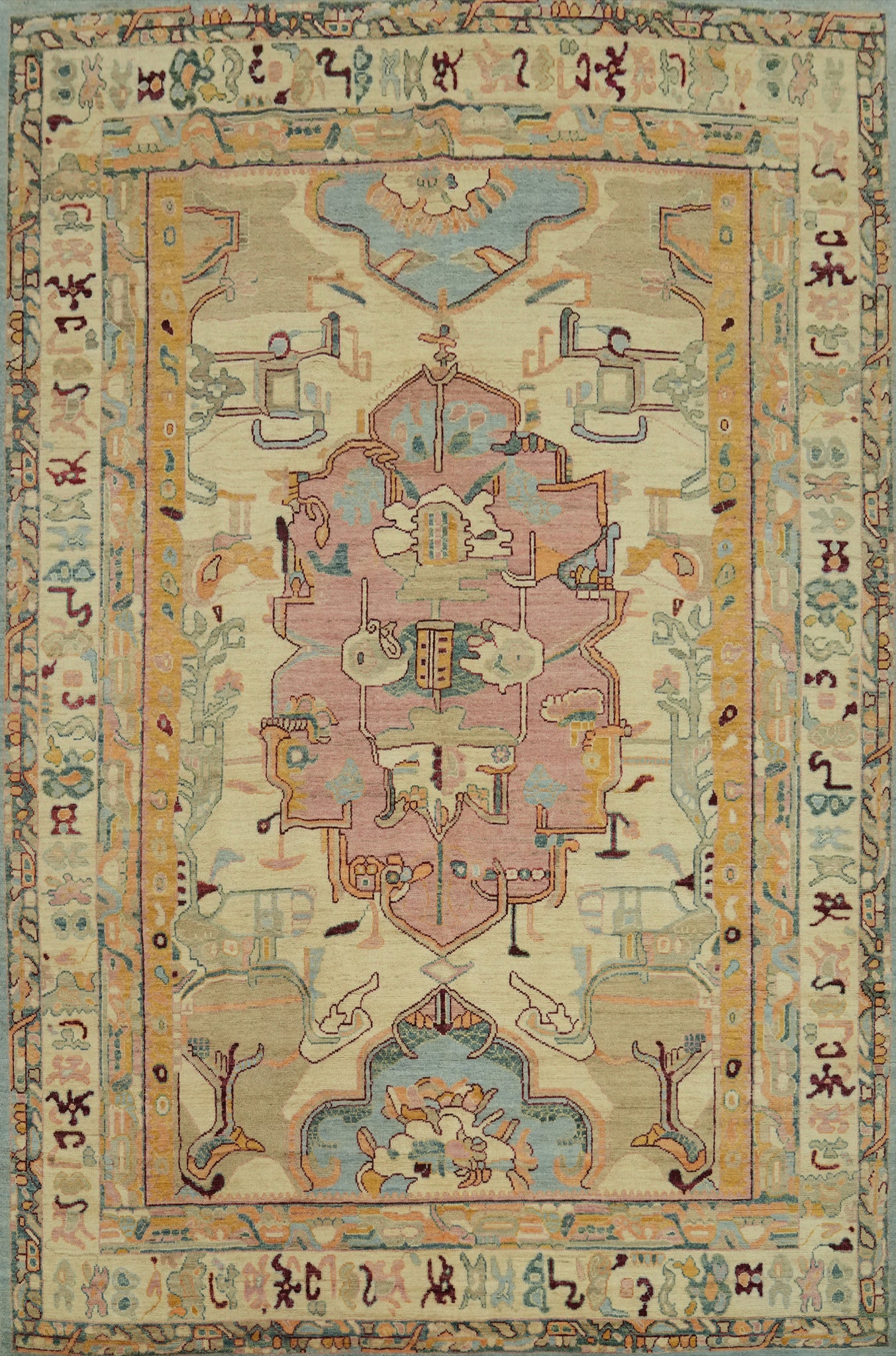Vegetable Dye Wool Oushak Turkish Area Rug 9x12