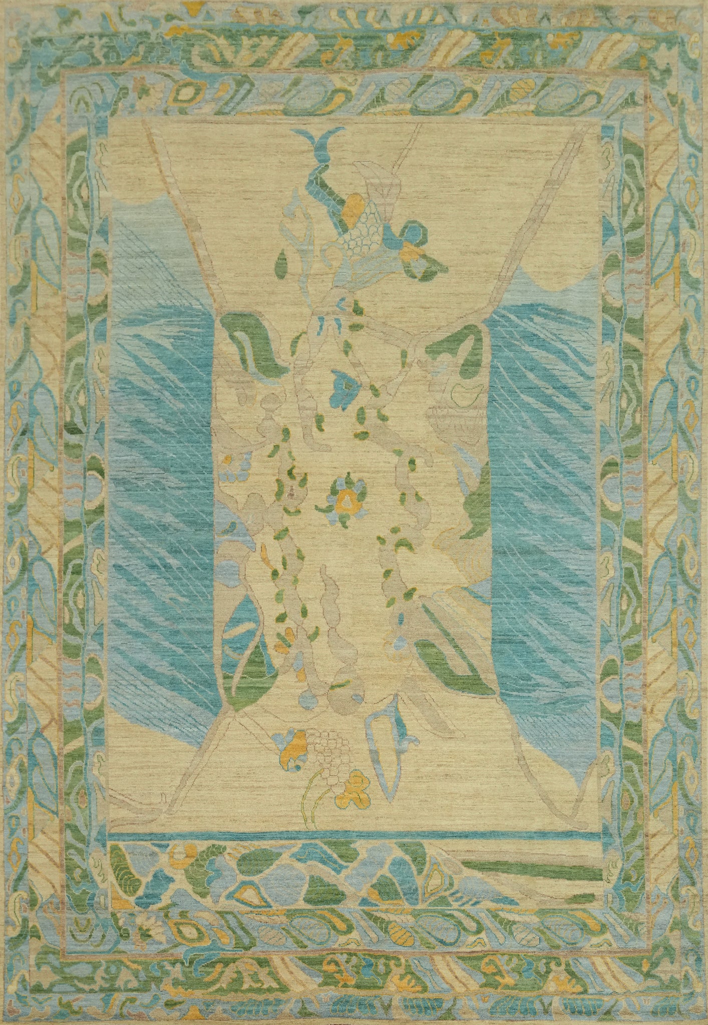 Handmade Wool Oushak Vegetable Dye Large Rug 10x14