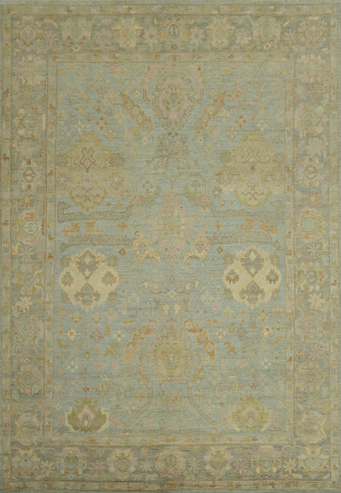 Vegetable Dye Blue Oushak Turkish Area Rug 9x13