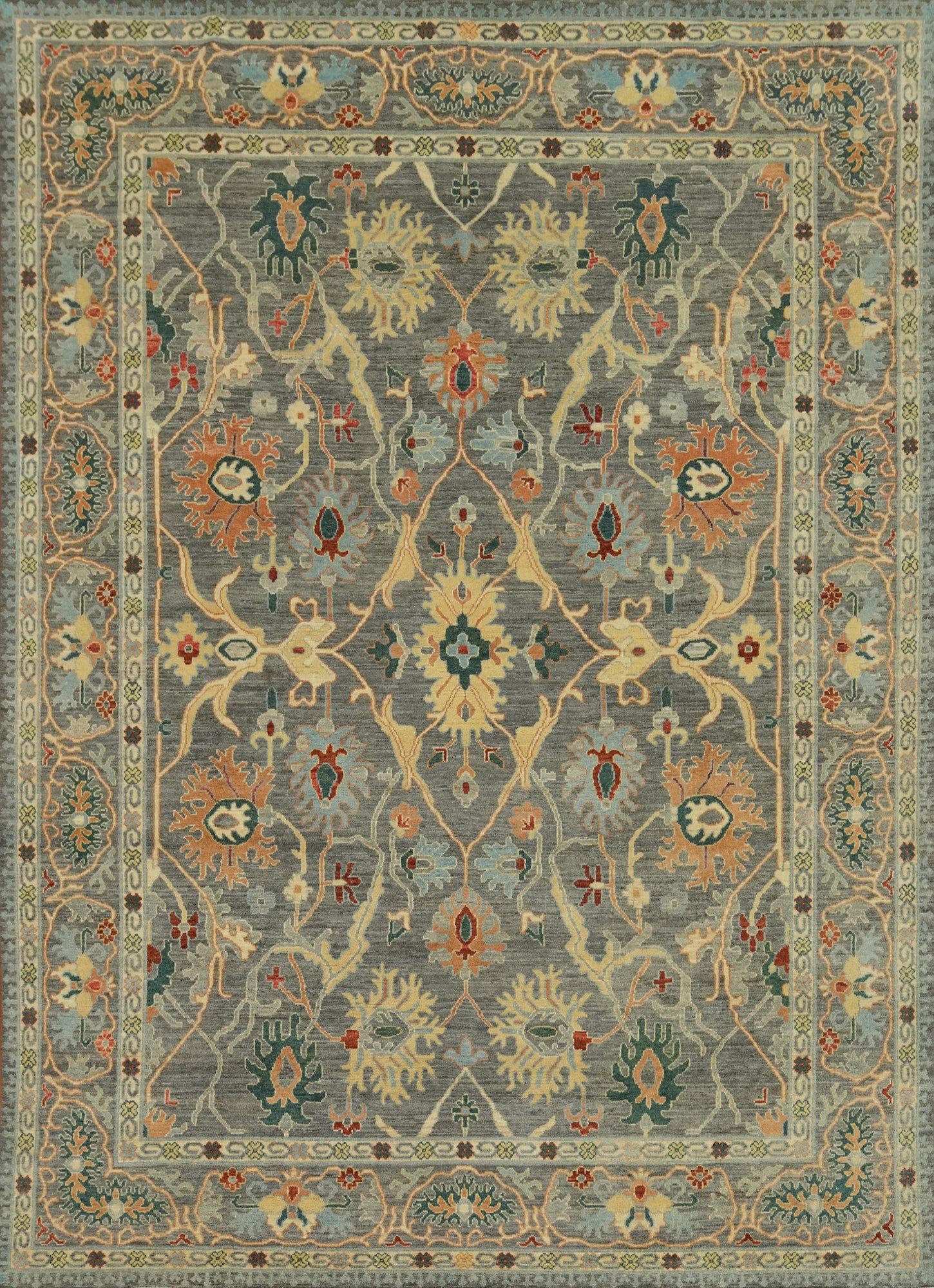 Vegetable Dye Floral Wool Oushak Turkish Area Rug 9x12
