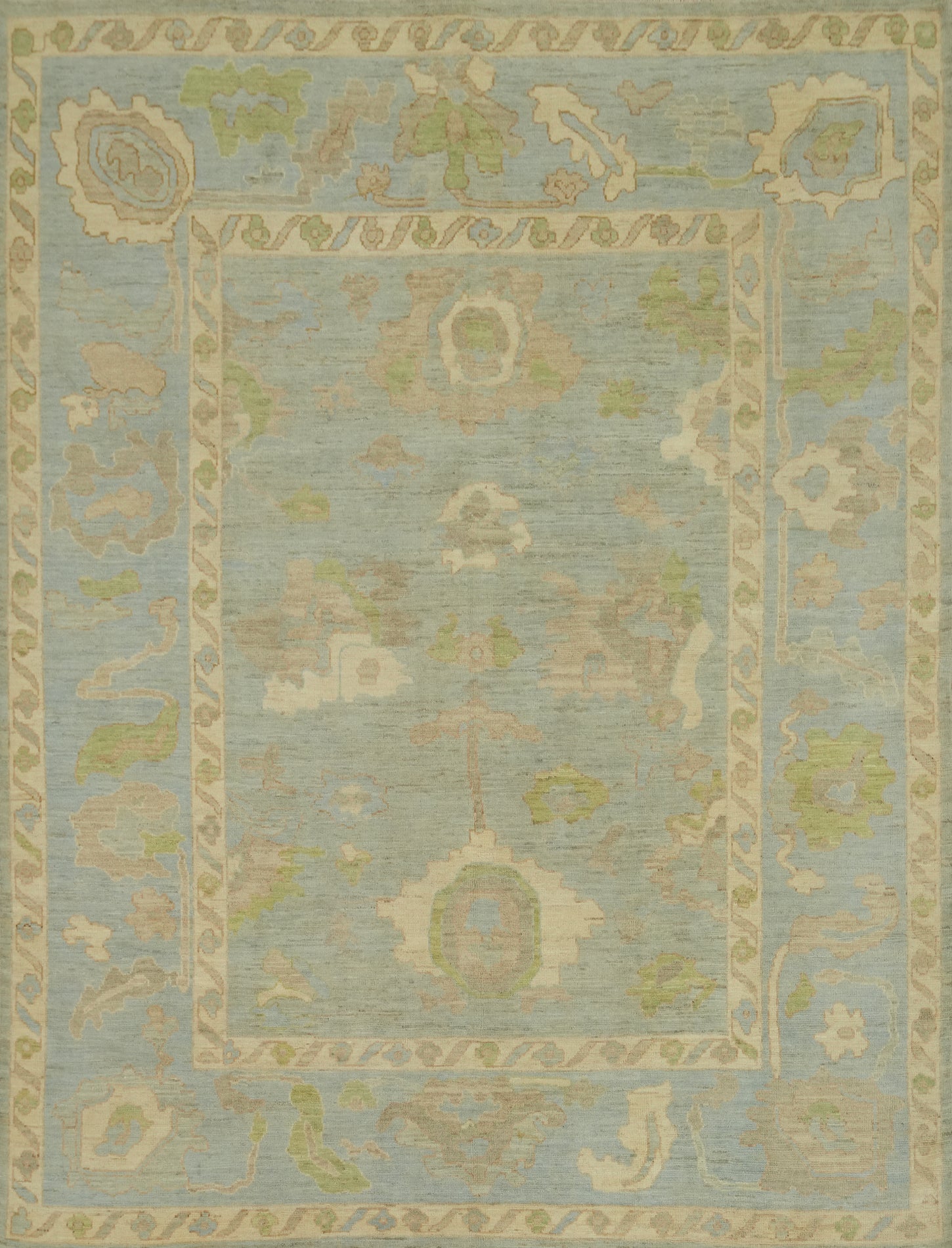 All-Over Blue Floral Oushak Vegetable Dye Area Rug 8x10