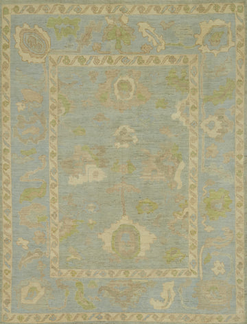 All-Over Blue Floral Oushak Vegetable Dye Area Rug 8x10