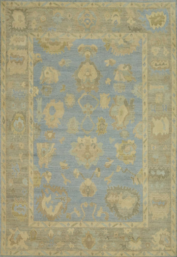 Vegetable Dye Blue Oushak Turkish Area Rug 9x12