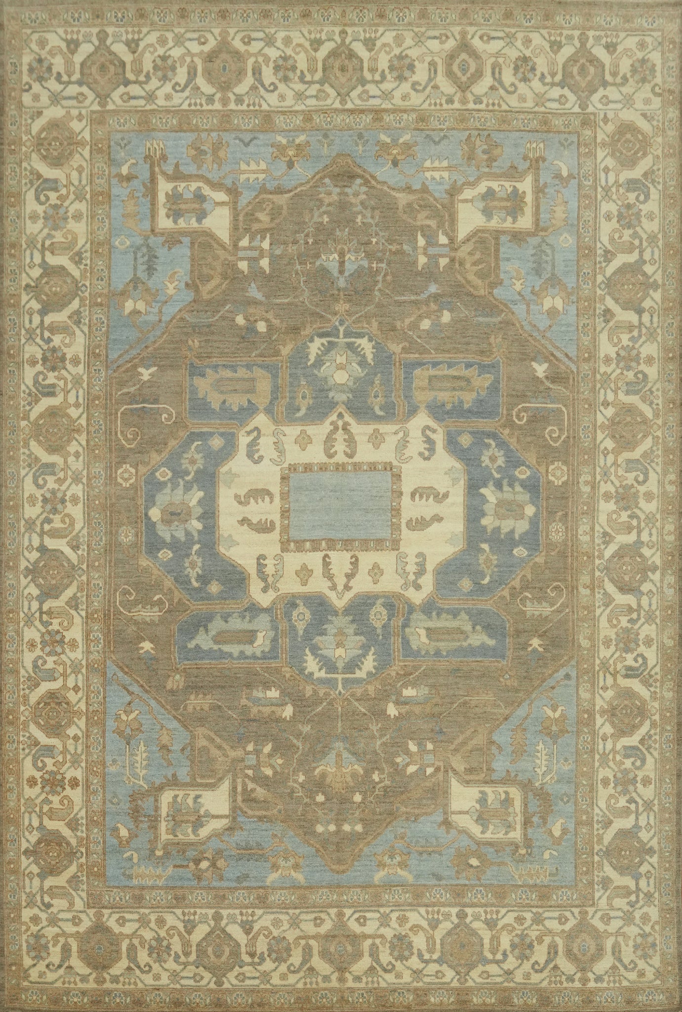 Geometric Wool Oushak Vegetable Dye Large Rug 10x14