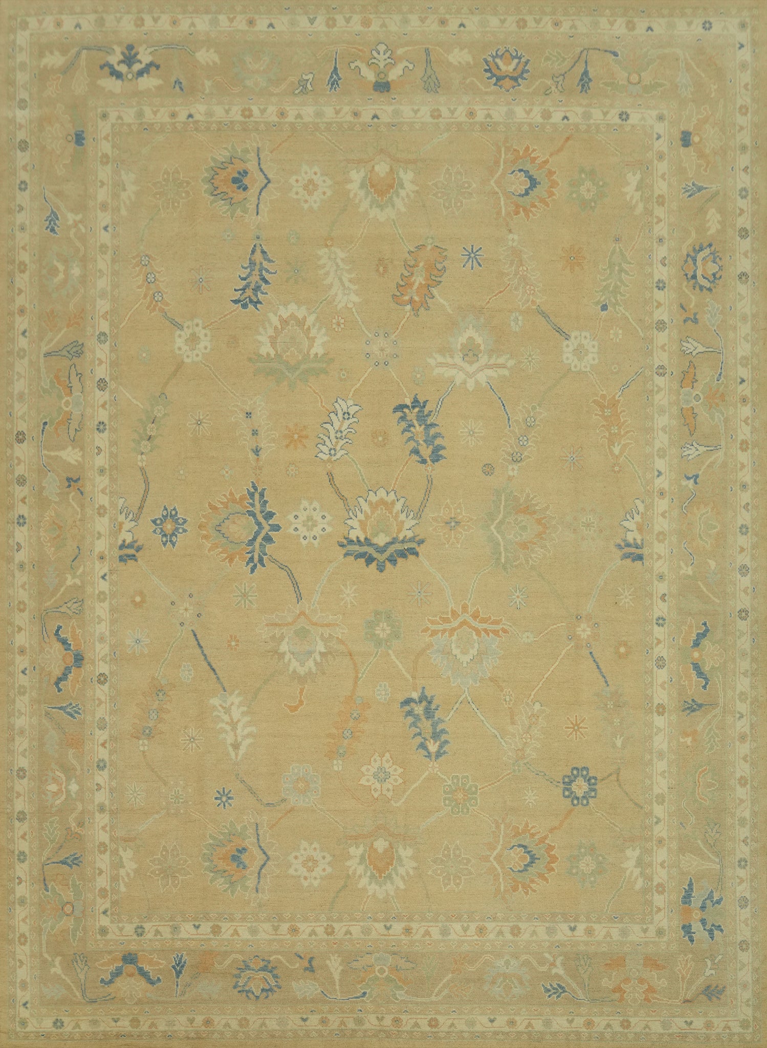 Vegetable Dye Floral Oushak Turkish Large Rug 12x15