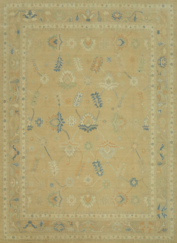 Vegetable Dye Floral Oushak Turkish Large Rug 12x15