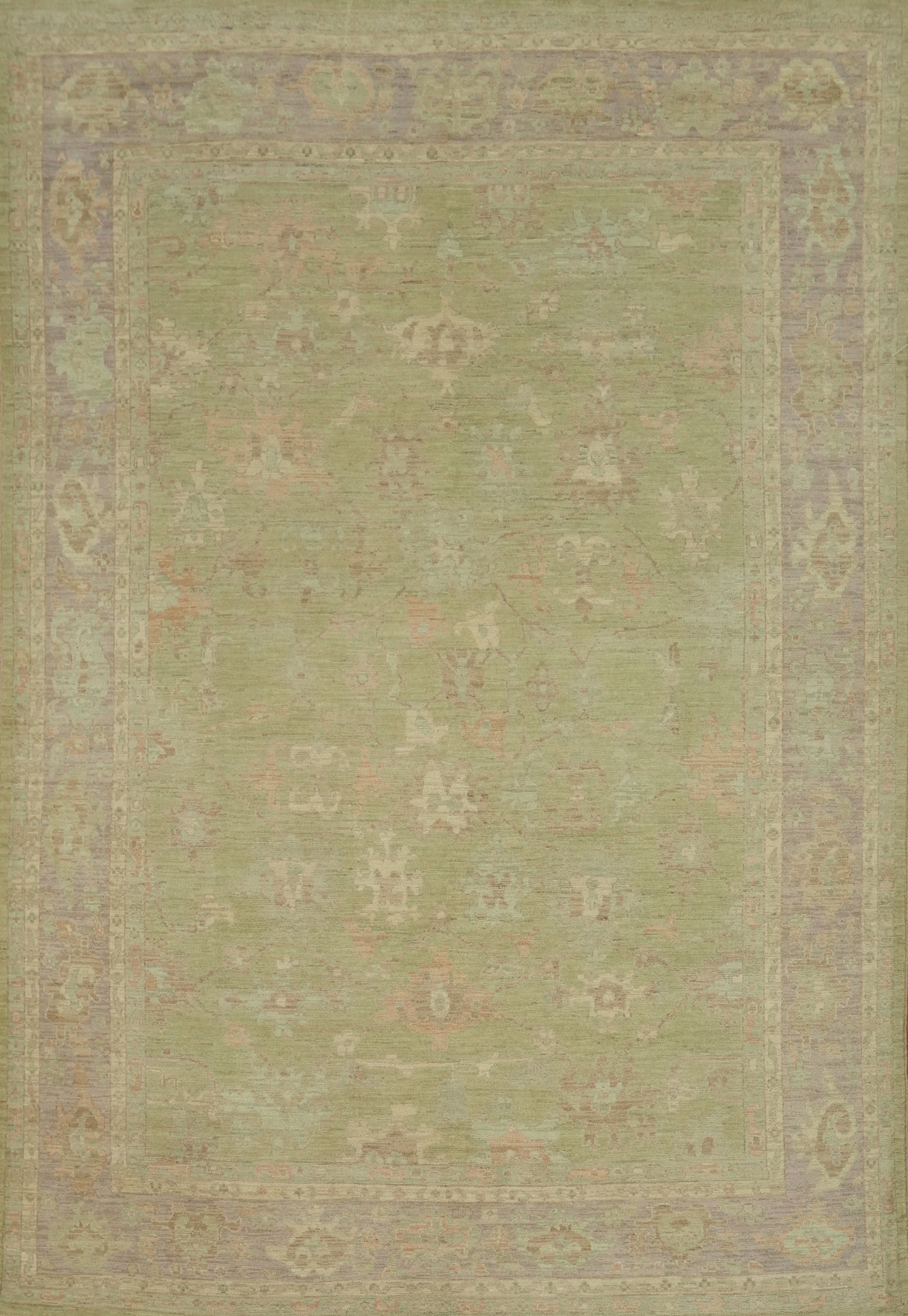 Vegetable Dye Green Oushak Turkish Area Rug 9x12