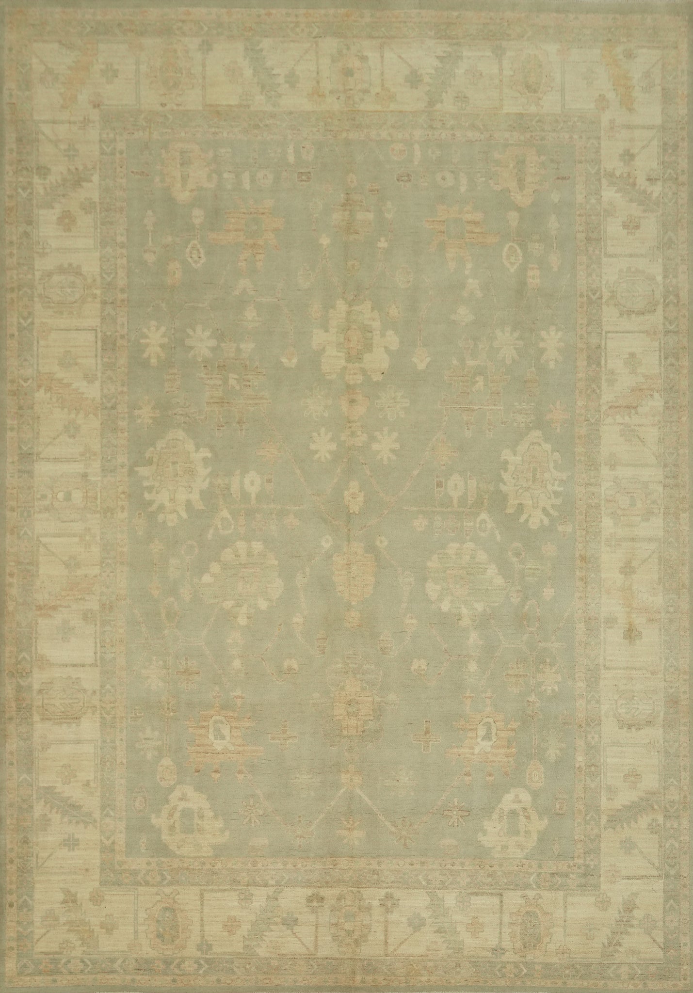 Vegetable Dye Wool Oushak Turkish Area Rug 9x12