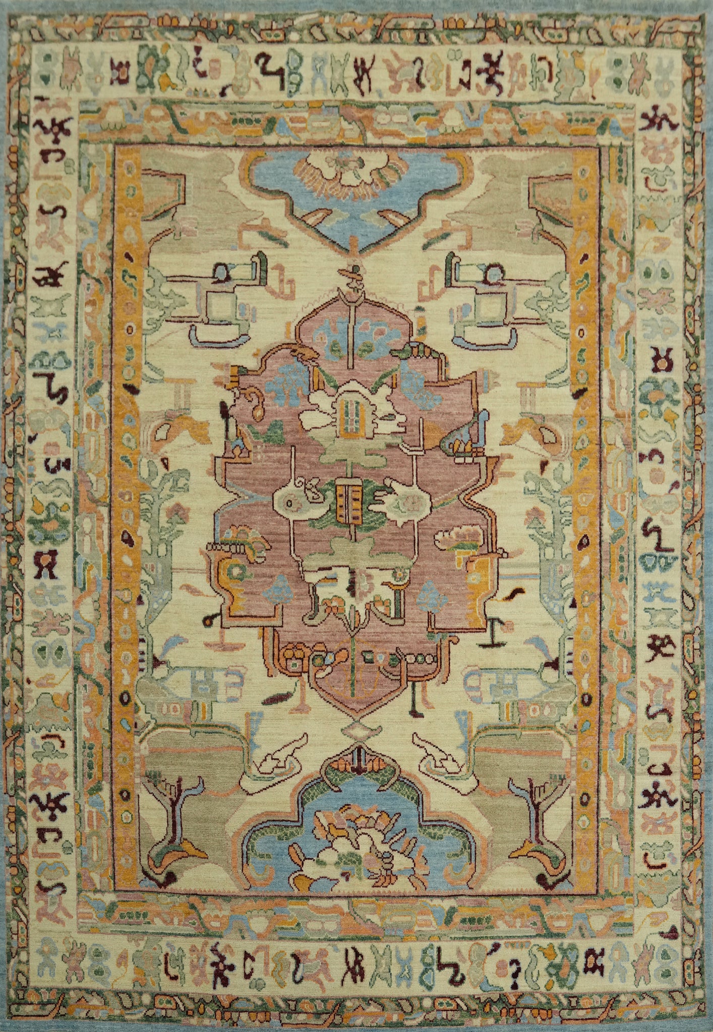 Geometric Wool Oushak Vegetable Dye Area Rug 8x10