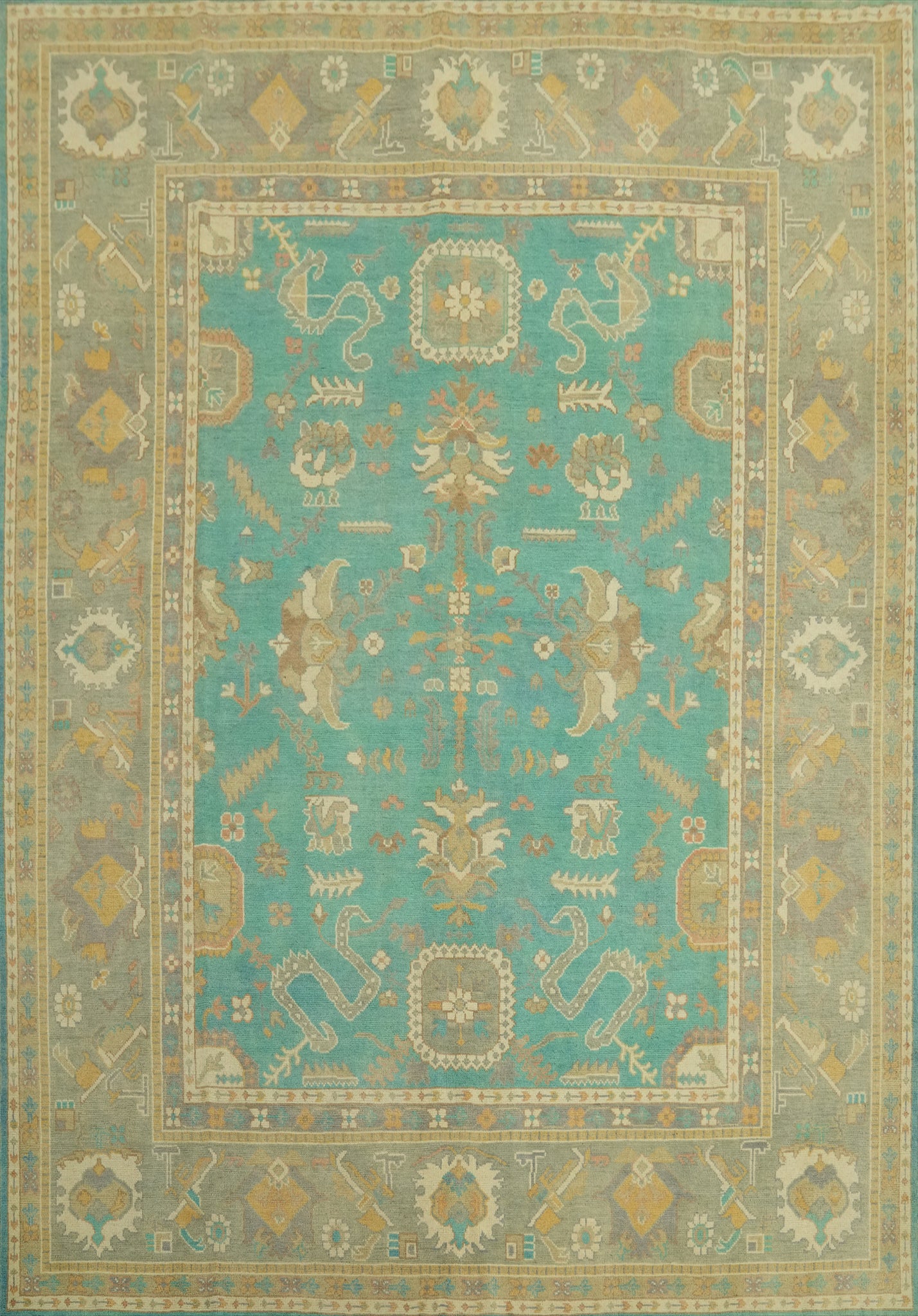 Turquoise Blue Oushak Vegetable Dye Area Rug 8x10