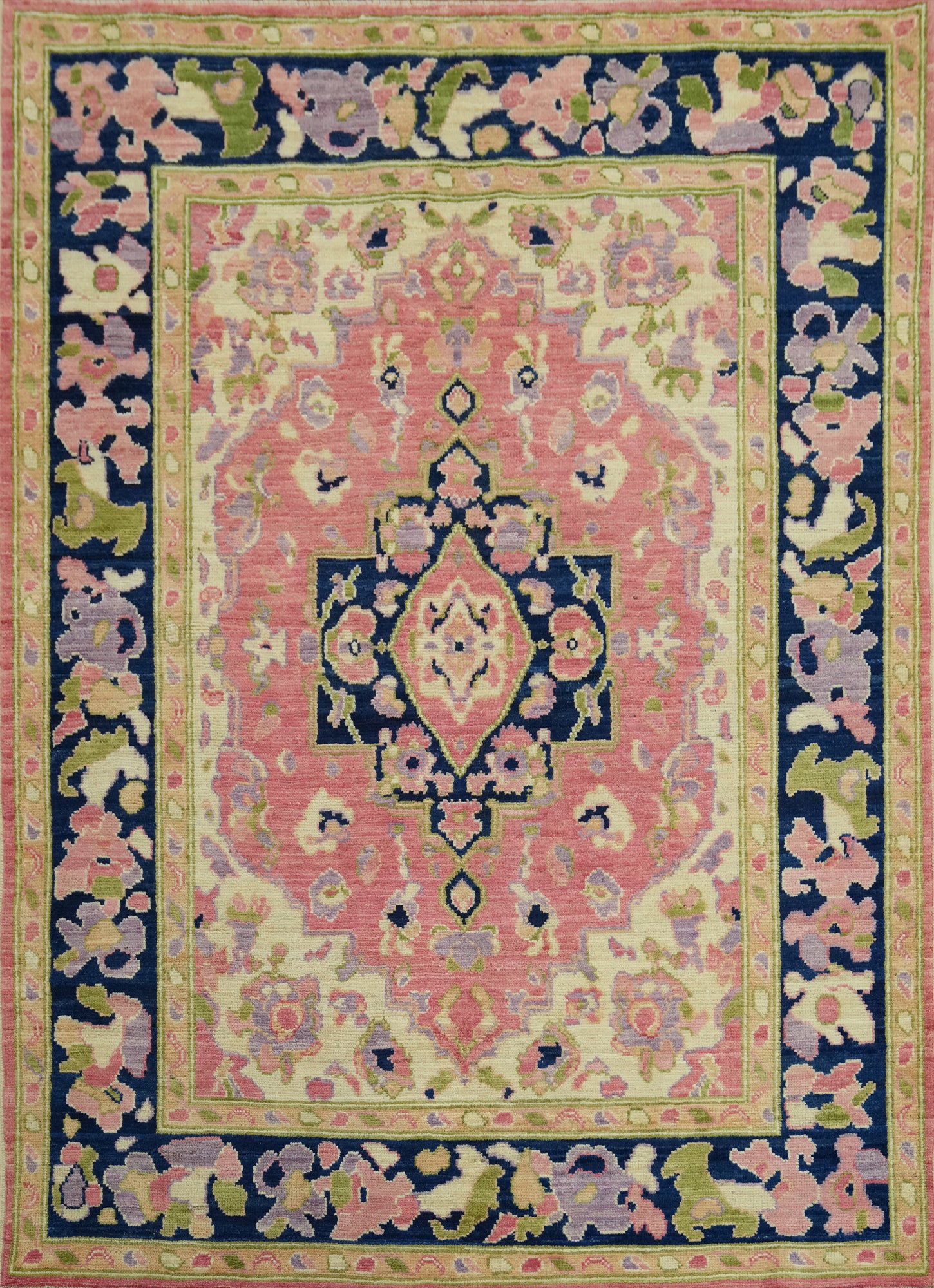 Vegetable Dye Pink Oushak Turkish Rug 5x7