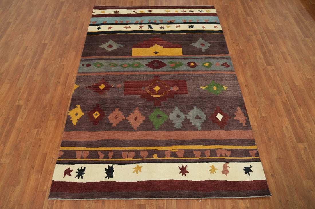 Handmade Wool Gabbeh Vegetable Dye Turkish Area Rug 6x9
